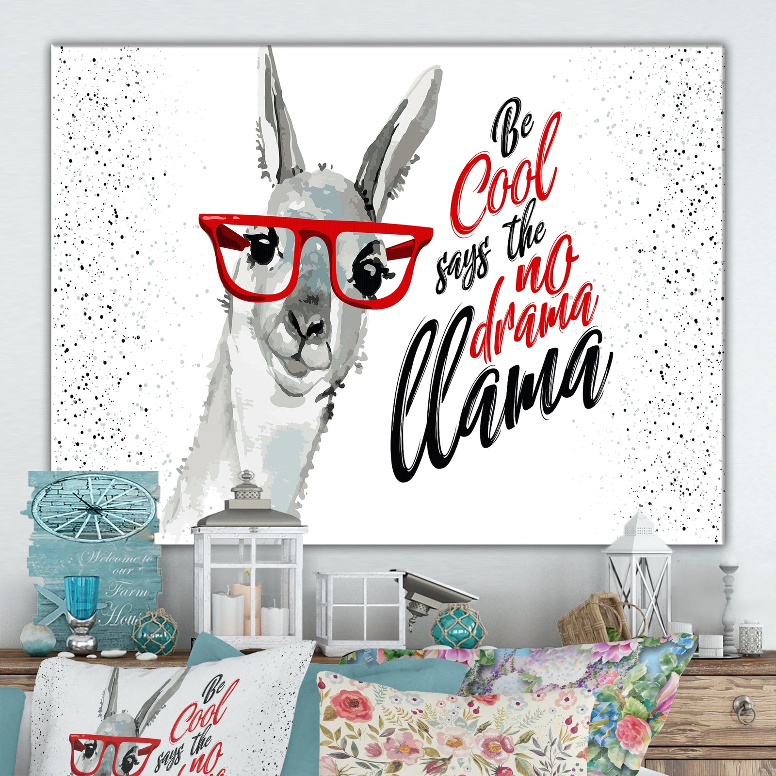 Be cool says the no drama Llama - Cottage Canvas Wall Art