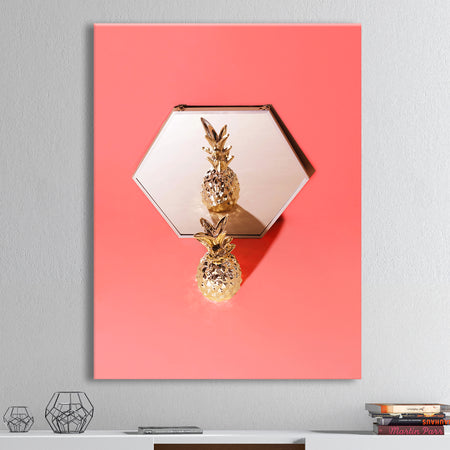 Tropical golden Pineapple on trendy background. - Tropical Canvas Wall Art