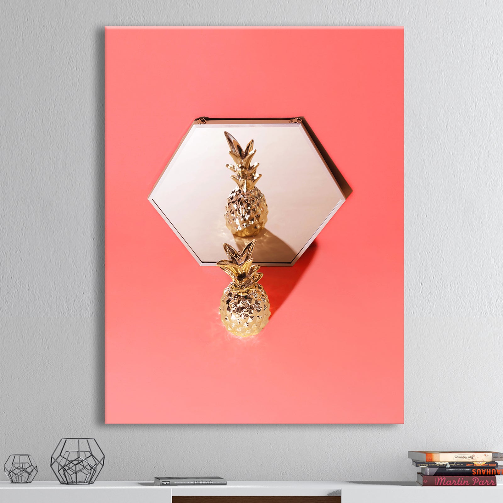 Tropical golden Pineapple on trendy background. - Tropical Canvas Wall Art