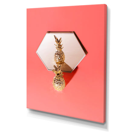 Tropical golden Pineapple on trendy background. - Tropical Canvas Wall Art