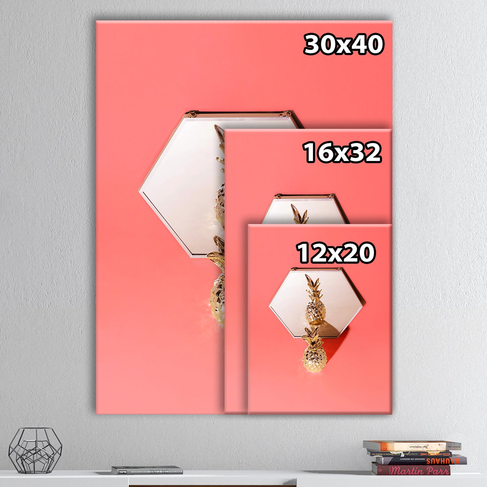 Tropical golden Pineapple on trendy background. - Tropical Canvas Wall Art