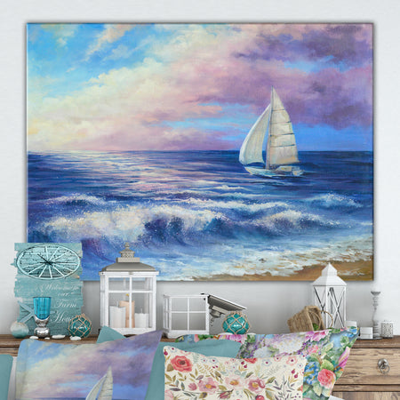 Handmade oil painting with a sea landscape at sunset - Cottage Canvas Wall Art