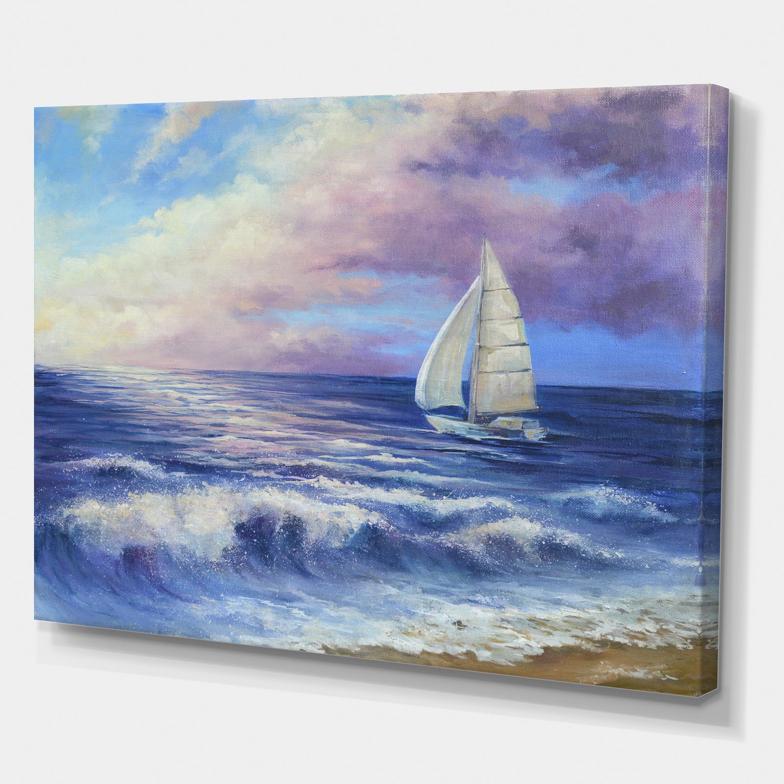 Handmade oil painting with a sea landscape at sunset - Cottage Canvas Wall Art