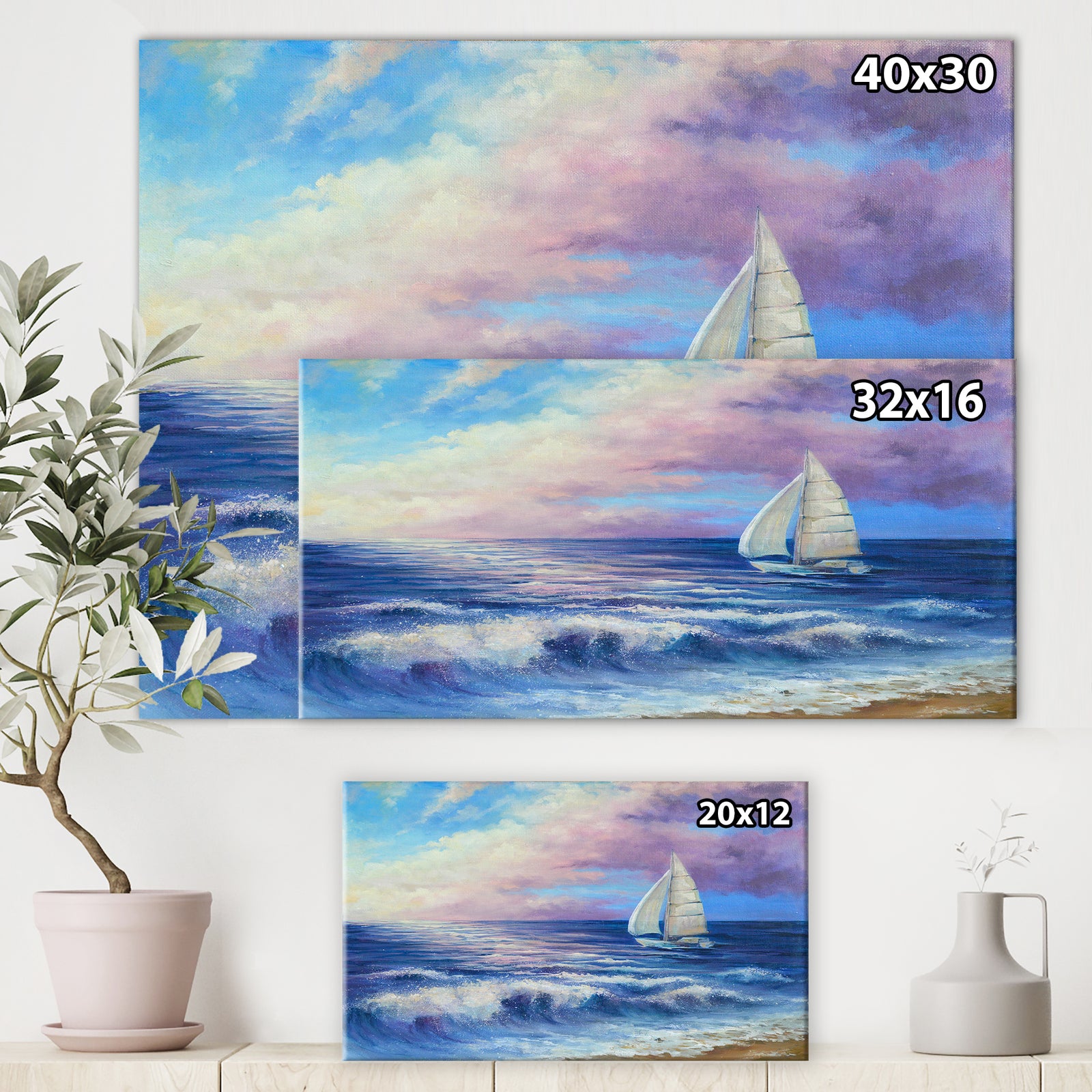 Handmade oil painting with a sea landscape at sunset - Cottage Canvas Wall Art
