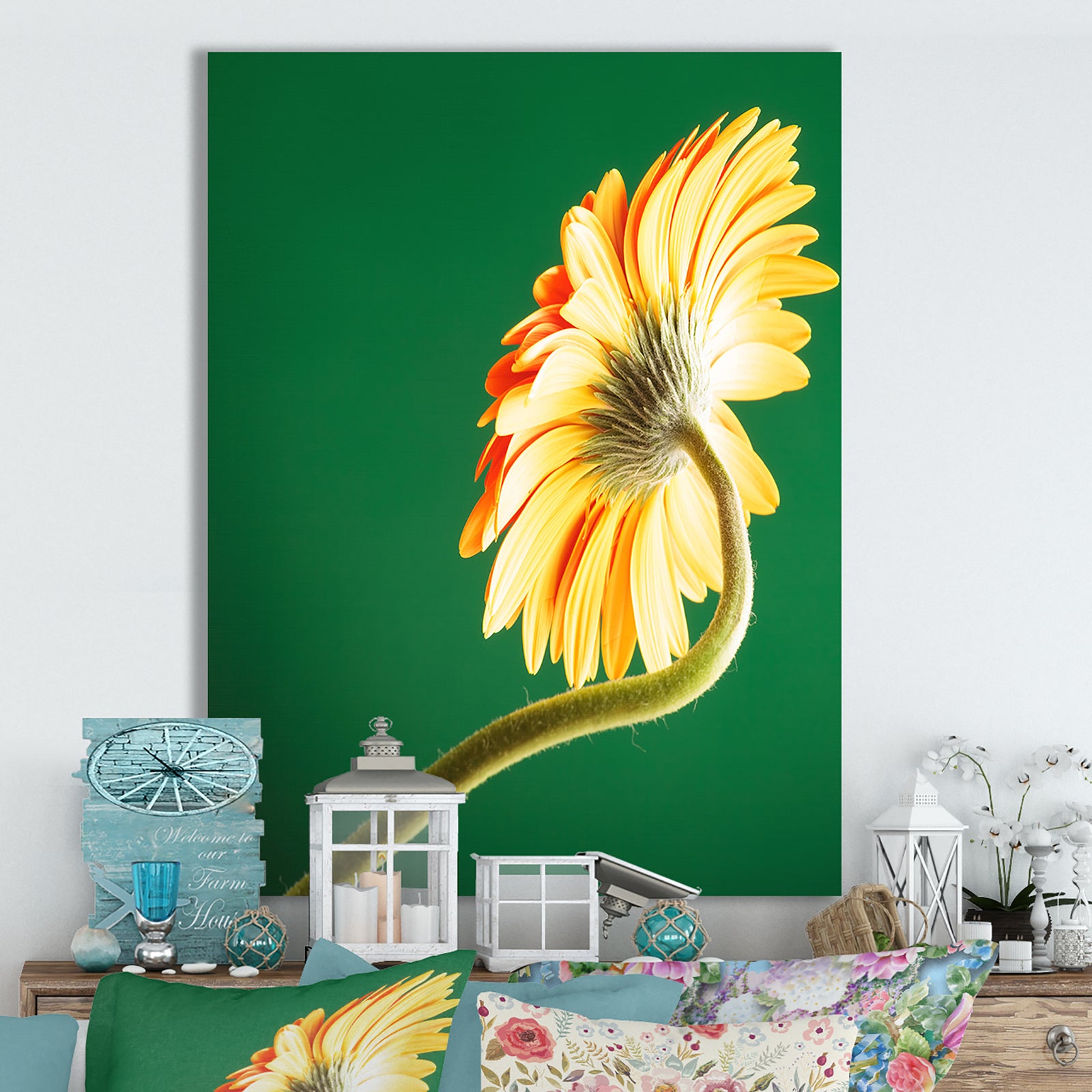 Gerbera flower on green - Cottage Canvas Wall Art