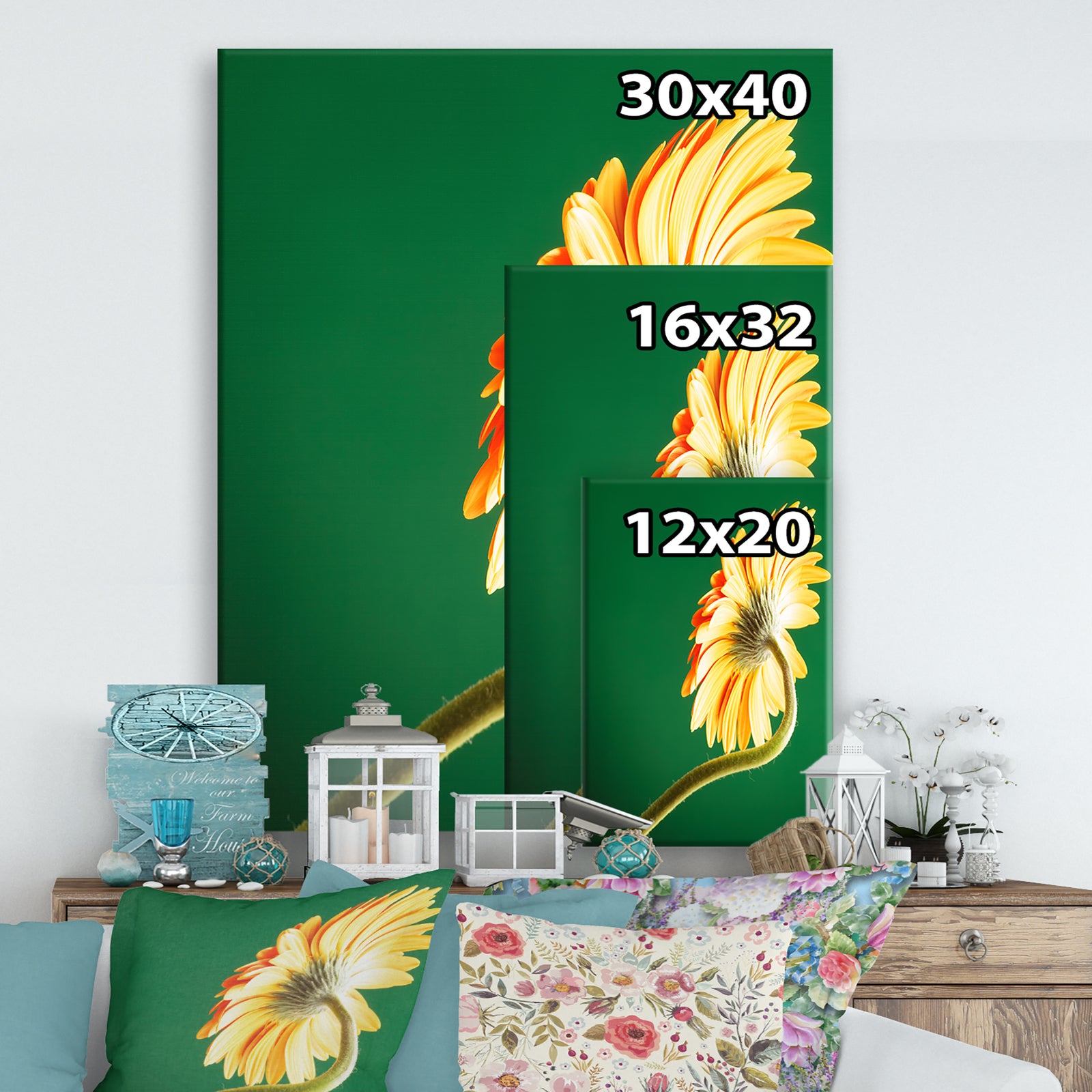 Gerbera flower on green - Cottage Canvas Wall Art