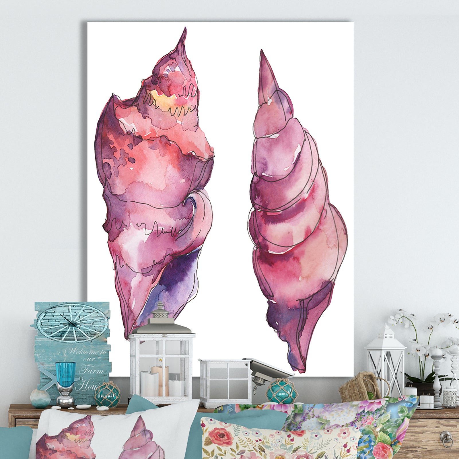 Purple marine tropical seashell - Cottage Canvas Wall Art