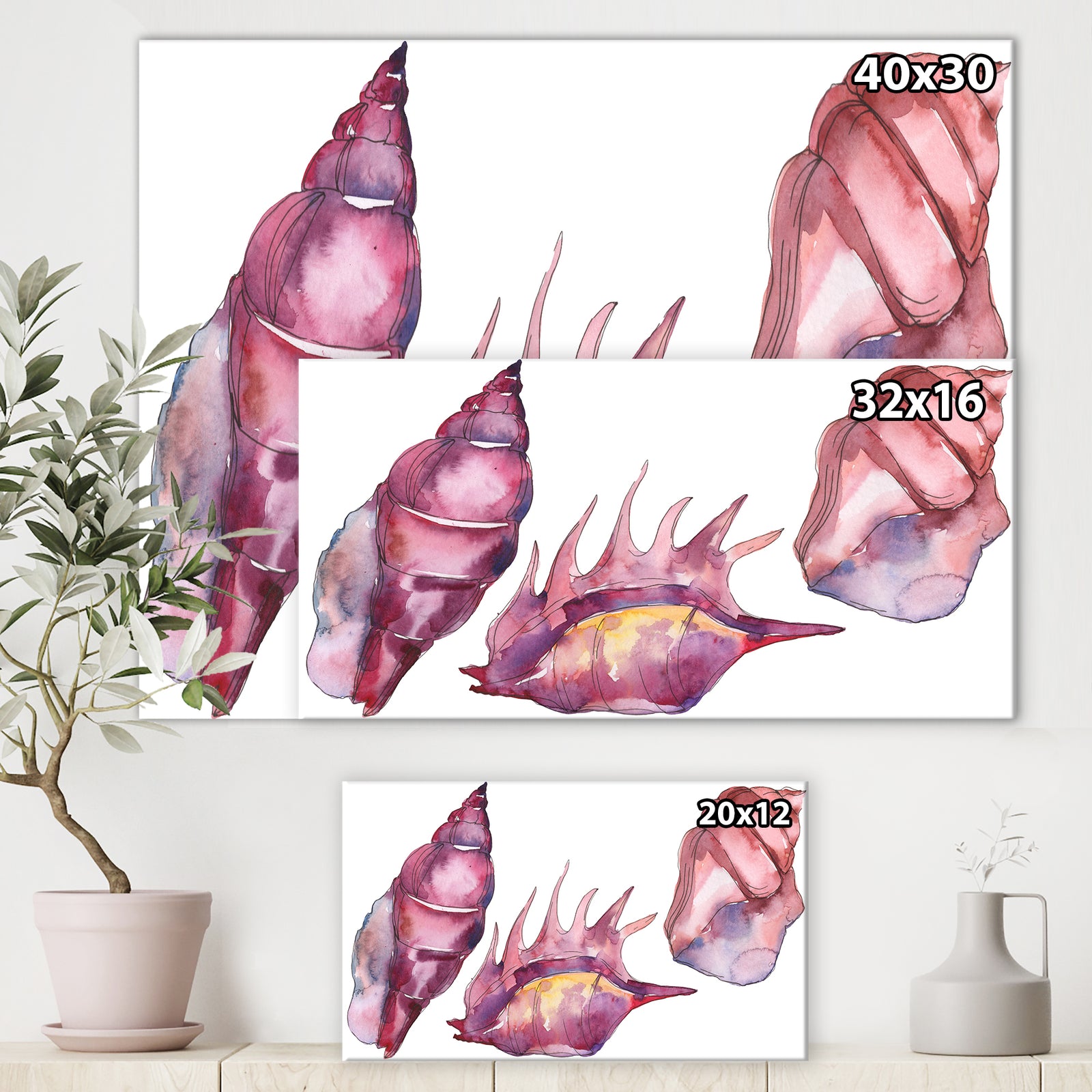 Purple marine tropical seashell l - Cottage Canvas Wall Art