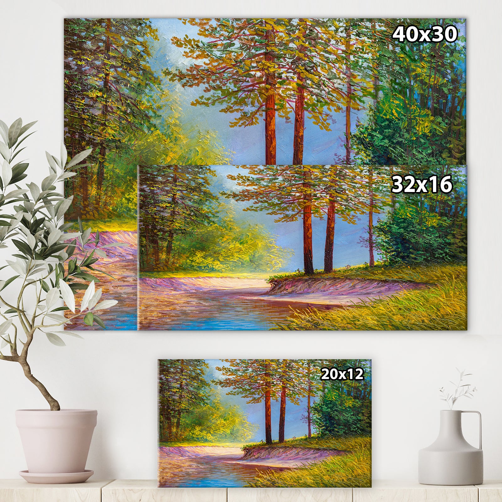 Oil painting landscape , beautiful river. - Cottage Canvas Wall Art