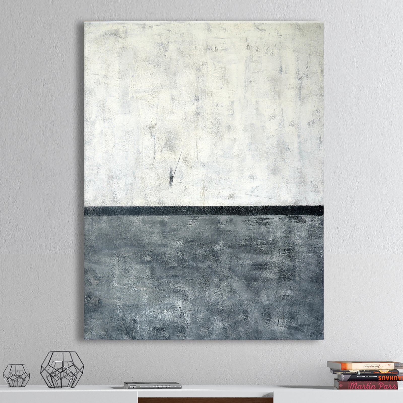 Grey and White Abstract Art Painting - Modern Canvas Wall Art
