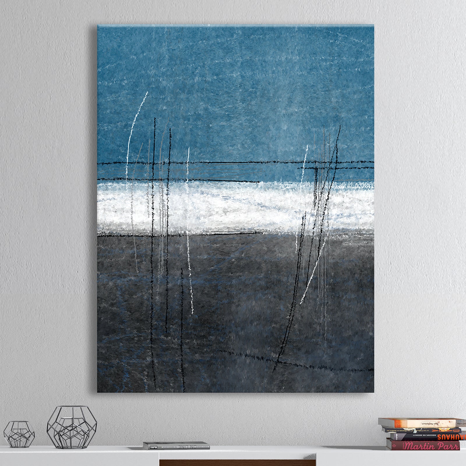 Teal and Grey Abstract Art Painting - Modern Canvas Wall Art