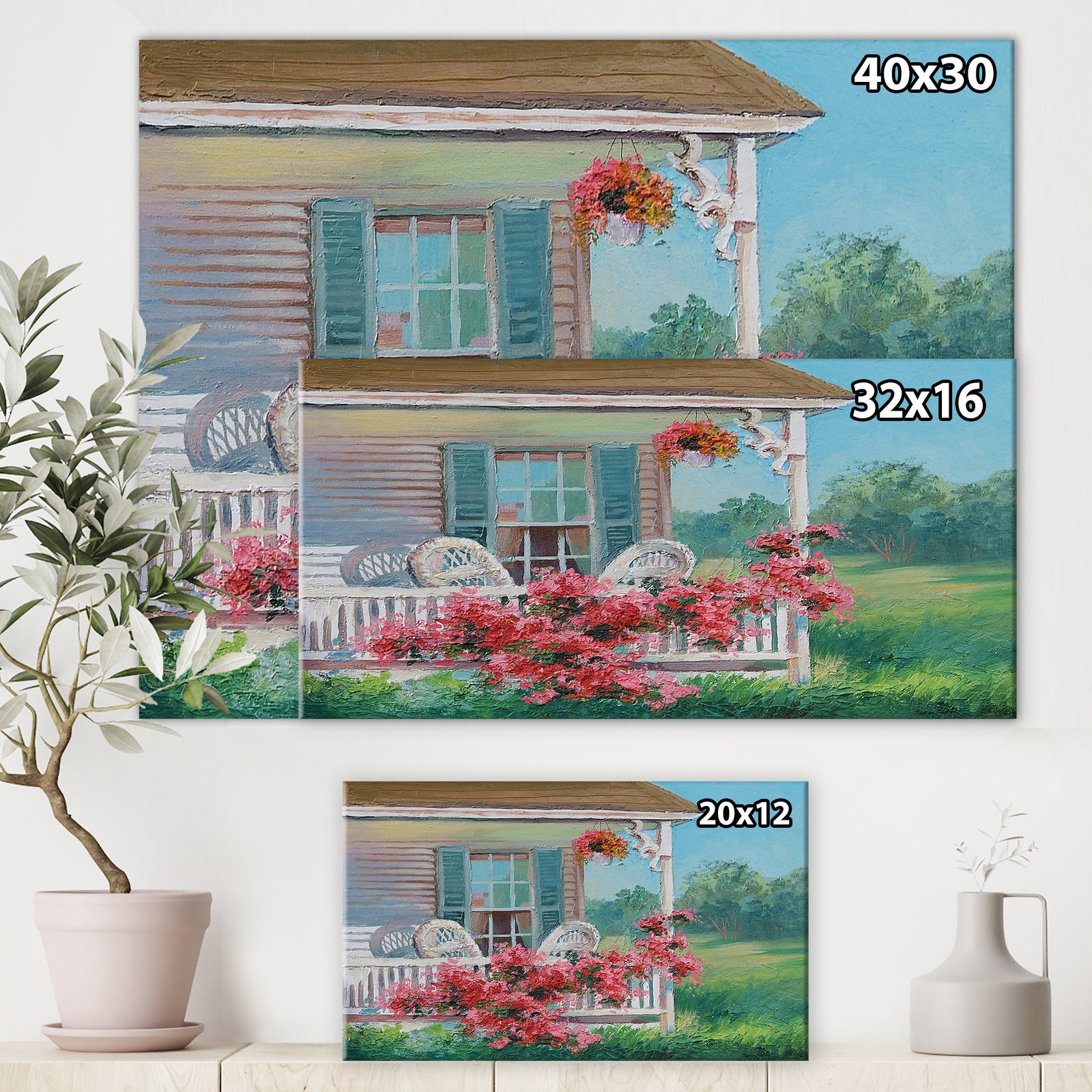 Oil painting - house with patio, art work - Cottage Canvas Wall Art