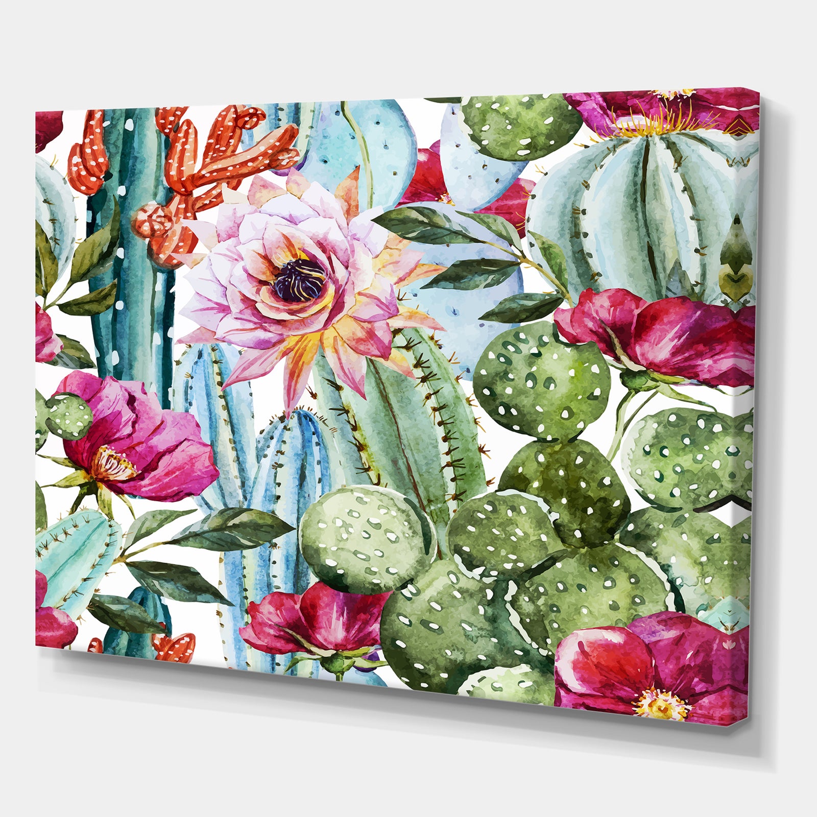 Watercolor cactus pattern - Tropical Canvas Wall Art