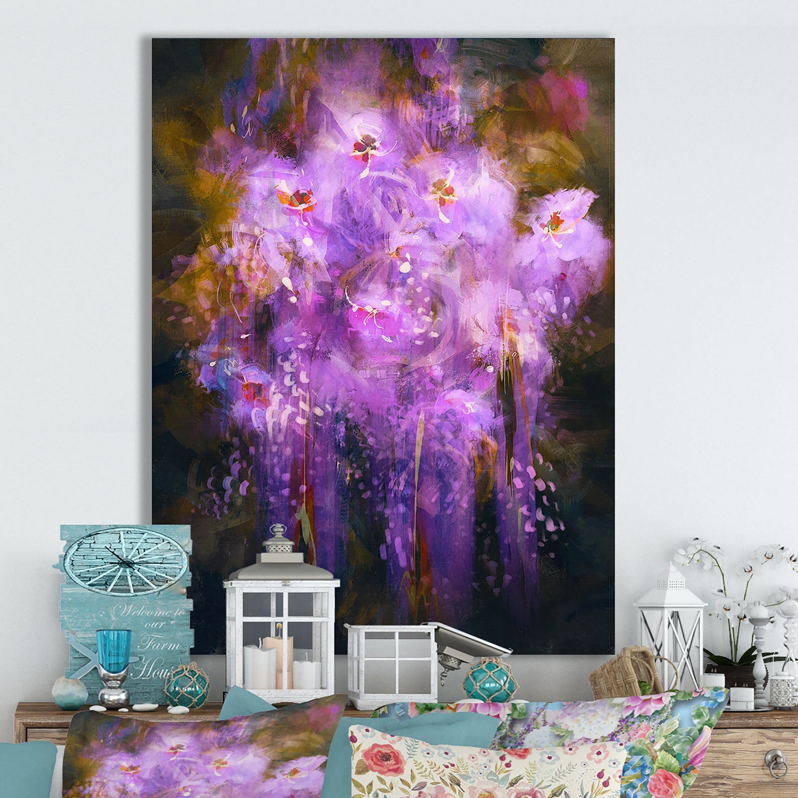 Abstract purple flower - Cottage Canvas Wall Art