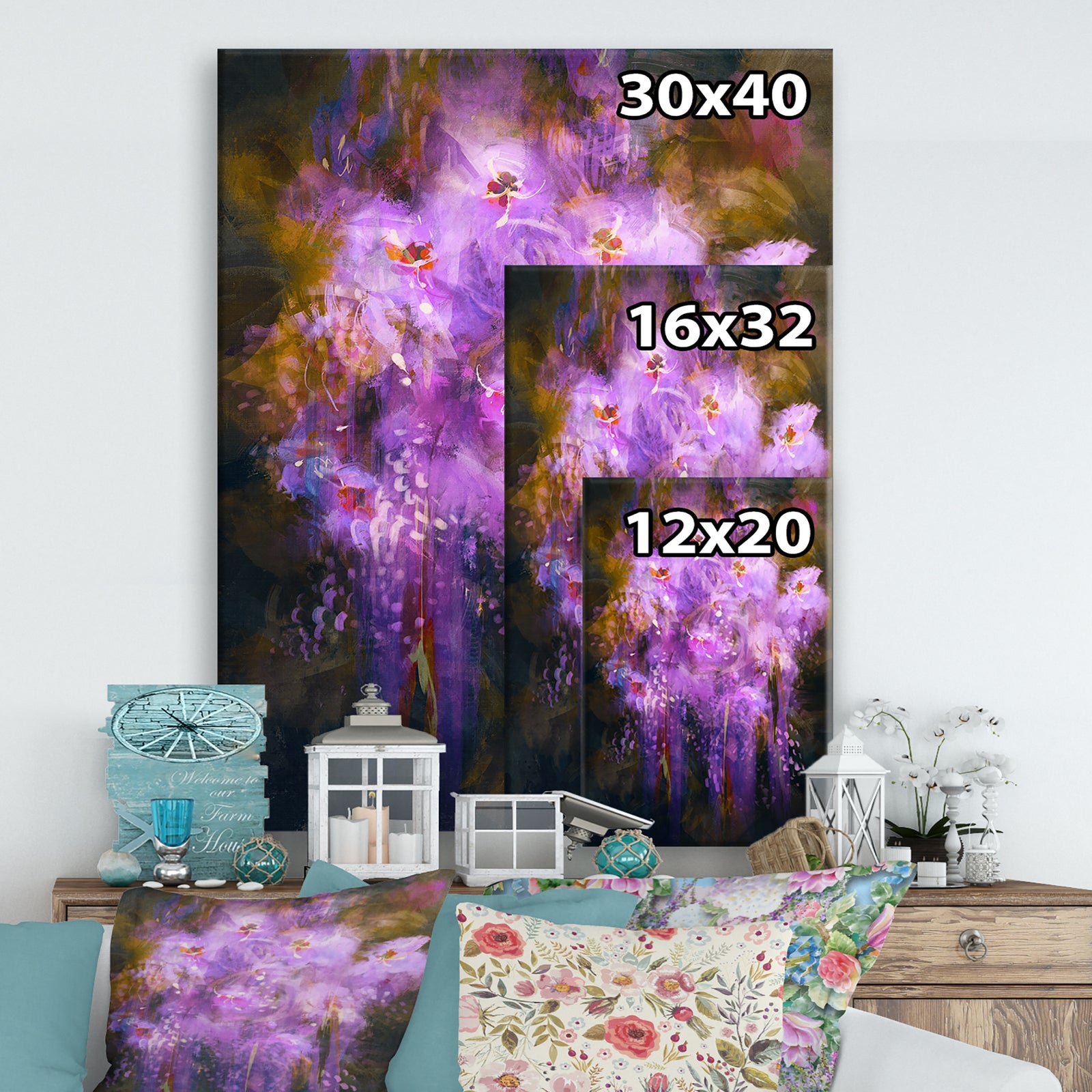 Abstract purple flower - Cottage Canvas Wall Art