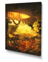 Flowers and lamp glowing orange - Cottage Canvas Wall Art