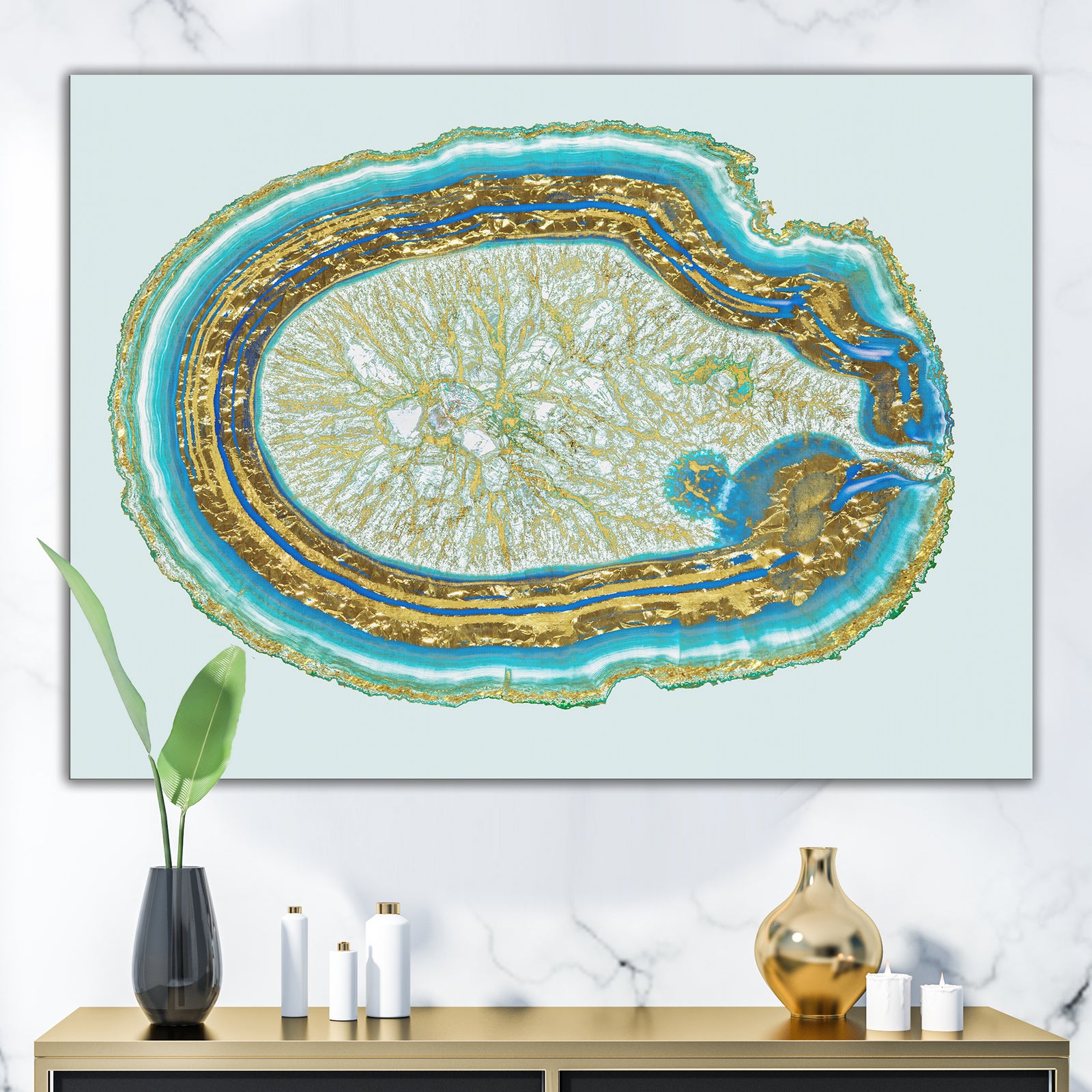 Volcanoa Blue And Gold Agate - Modern Canvas Wall Art Print