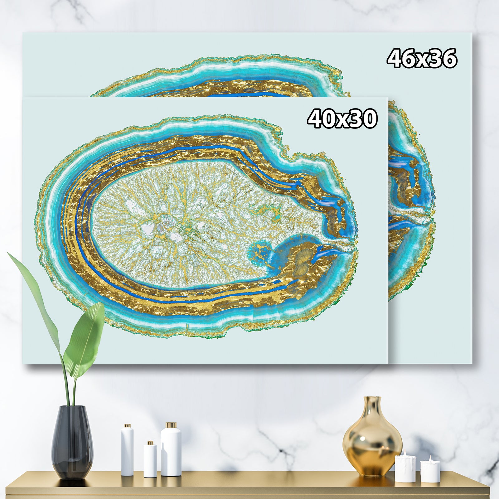 Volcanoa Blue And Gold Agate - Modern Canvas Wall Art Print