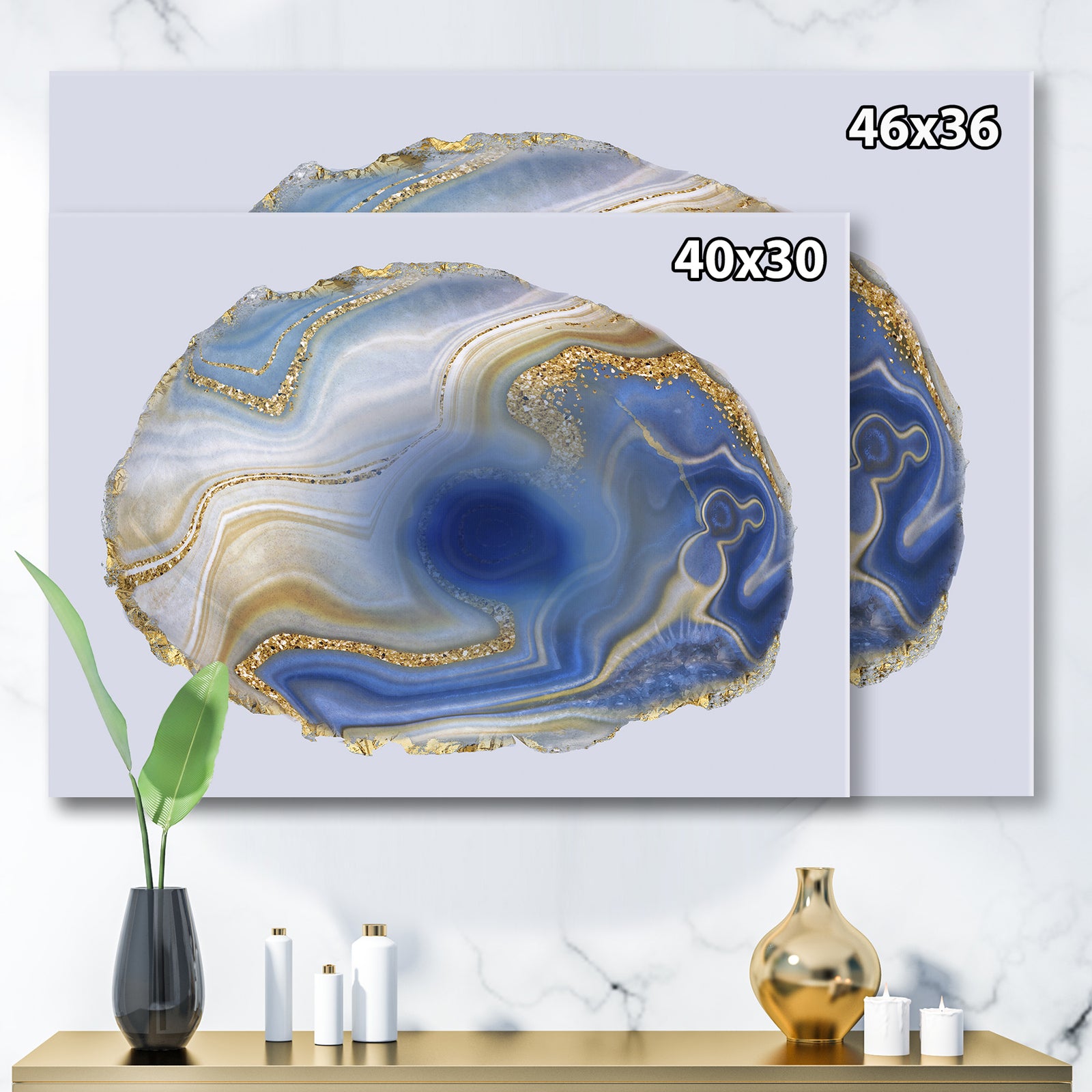 Ocean Blue Golden Jasper Agate I - Glam Canvas Wall Art Print