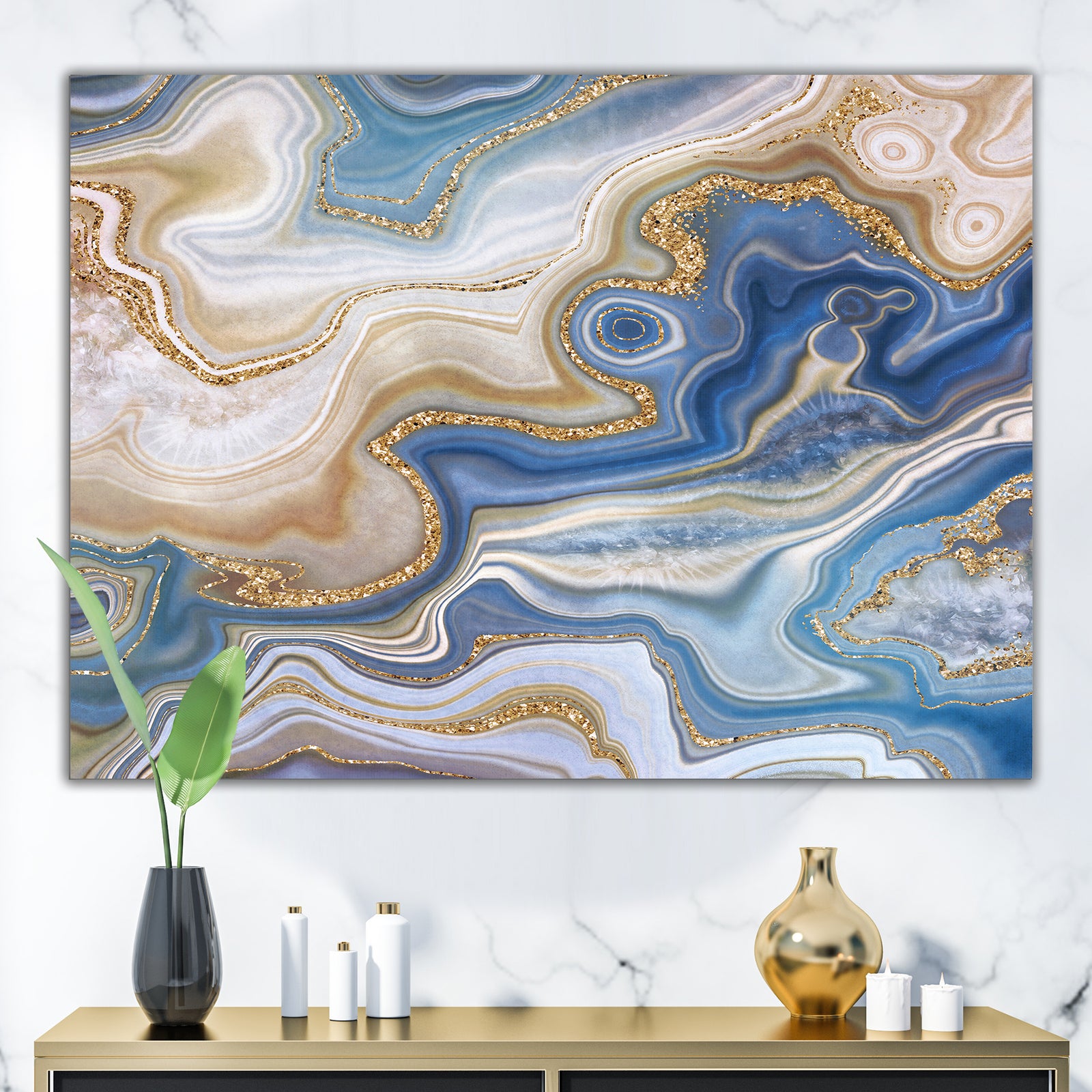 Ocean Blue Golden Jasper Agate II - Modern Canvas Wall Art Print