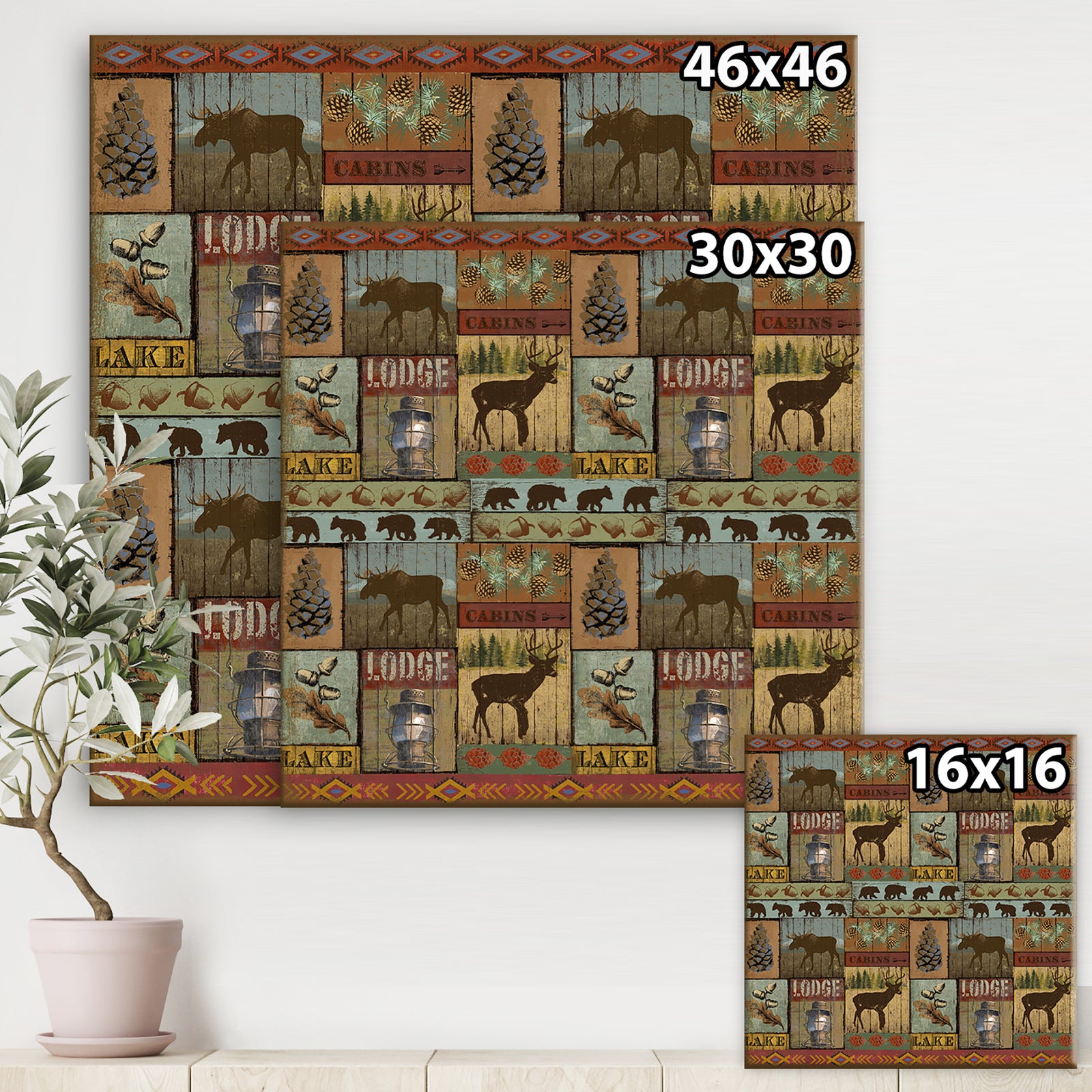 Patchwork Lodge and Cabin - Traditional Gallery-wrapped Canvas