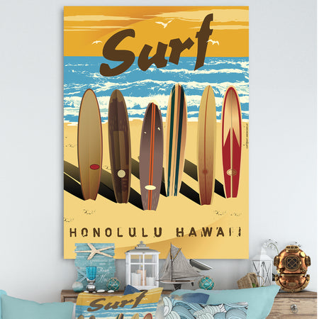 Surfing in Honolulu Hawaii - Nautical & Coastal Canvas Artwork