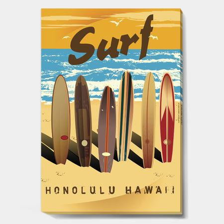 Surfing in Honolulu Hawaii - Nautical & Coastal Canvas Artwork