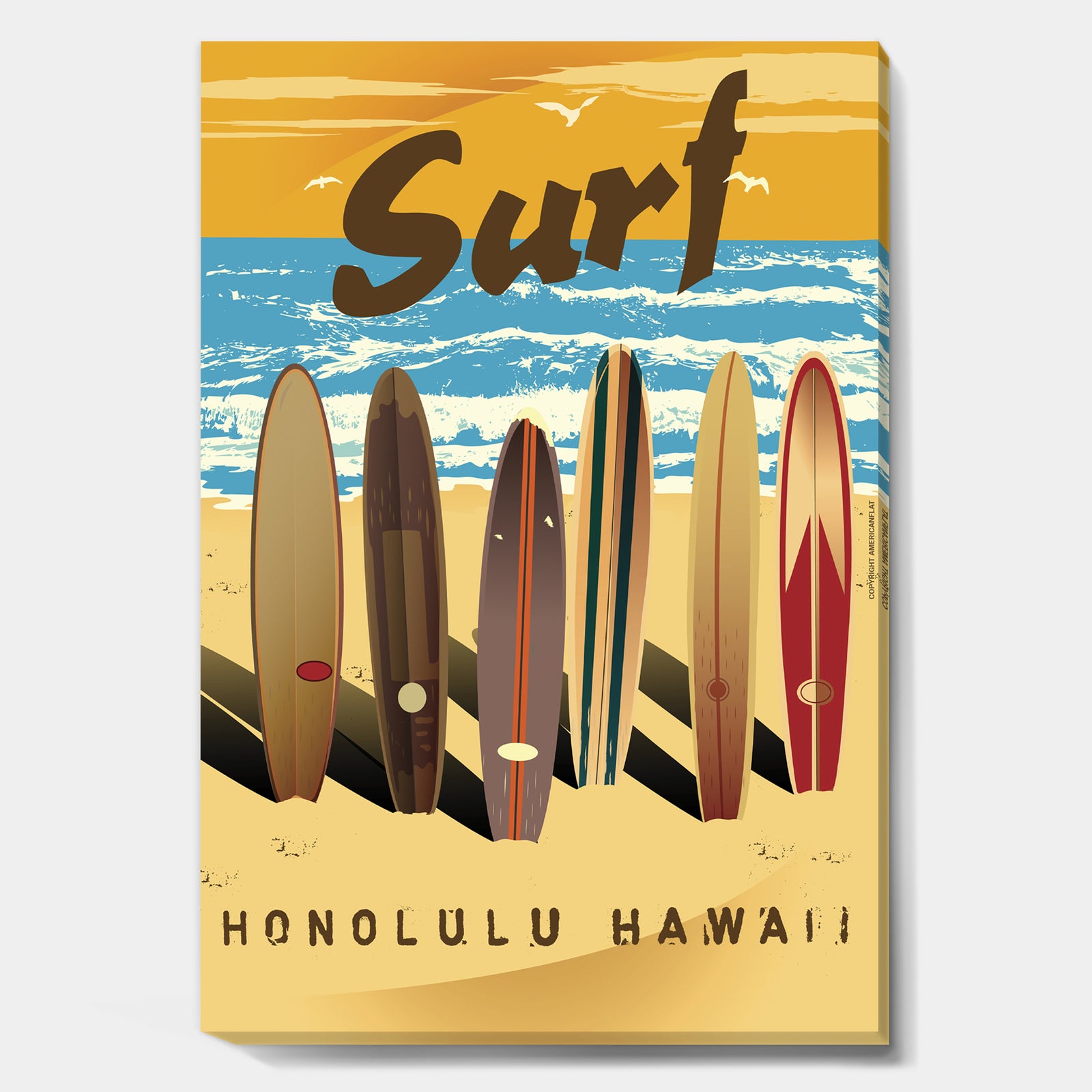 Surfing in Honolulu Hawaii - Nautical & Coastal Canvas Artwork