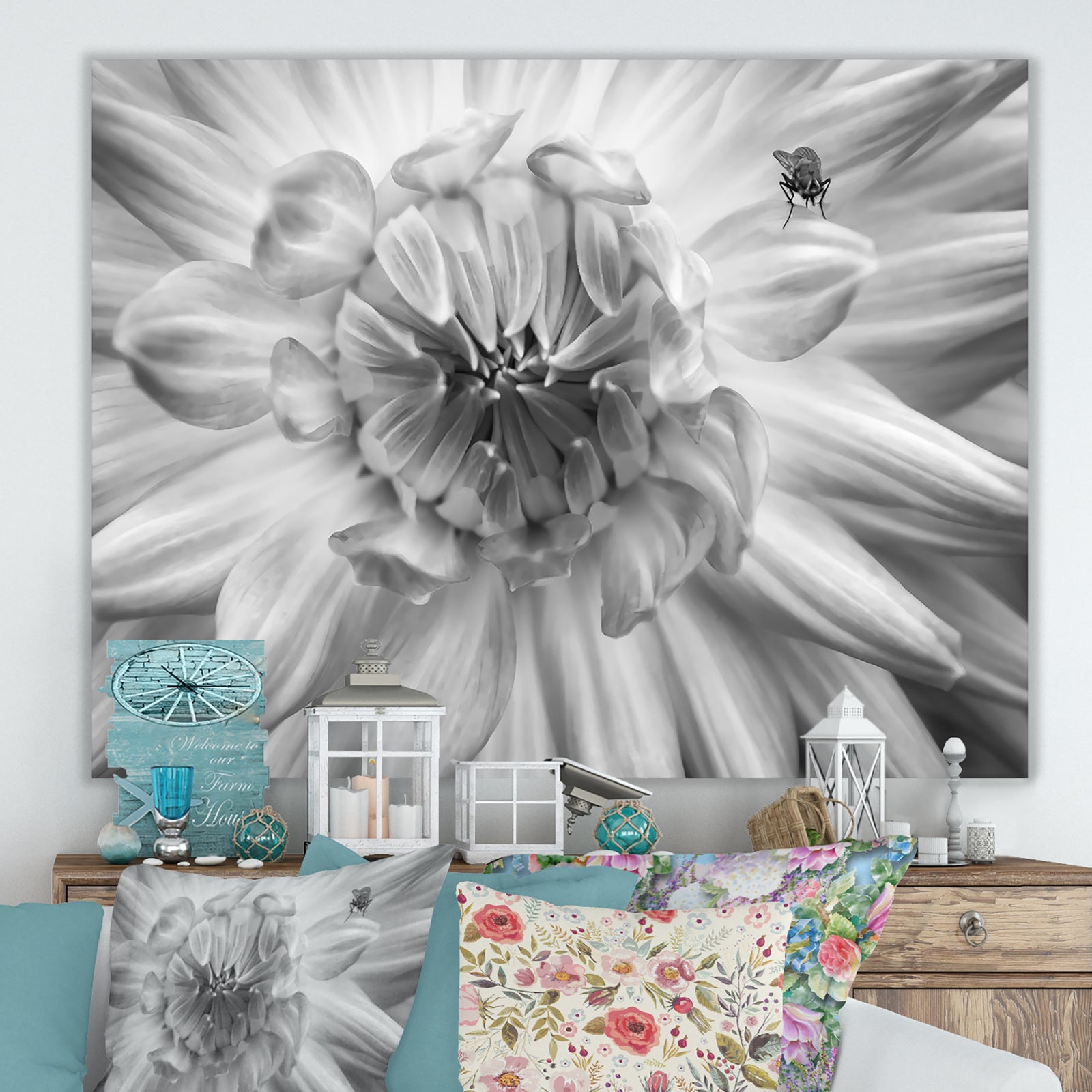 Monochrome Flower 78 - Cottage Canvas Wall Art