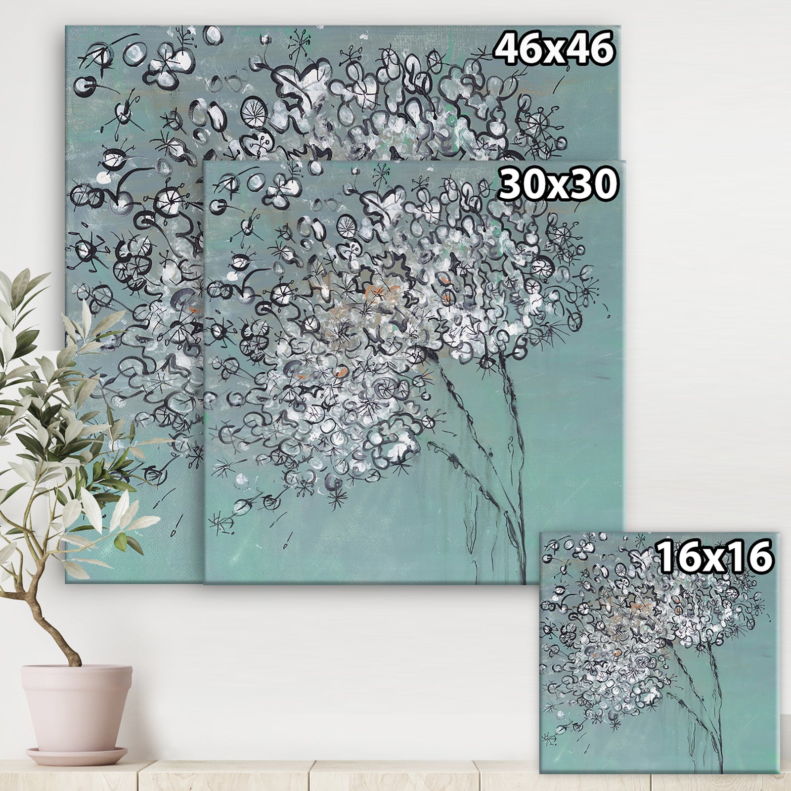 Teal Blossoming Dandelion - Modern & Contemporary Canvas Art Print