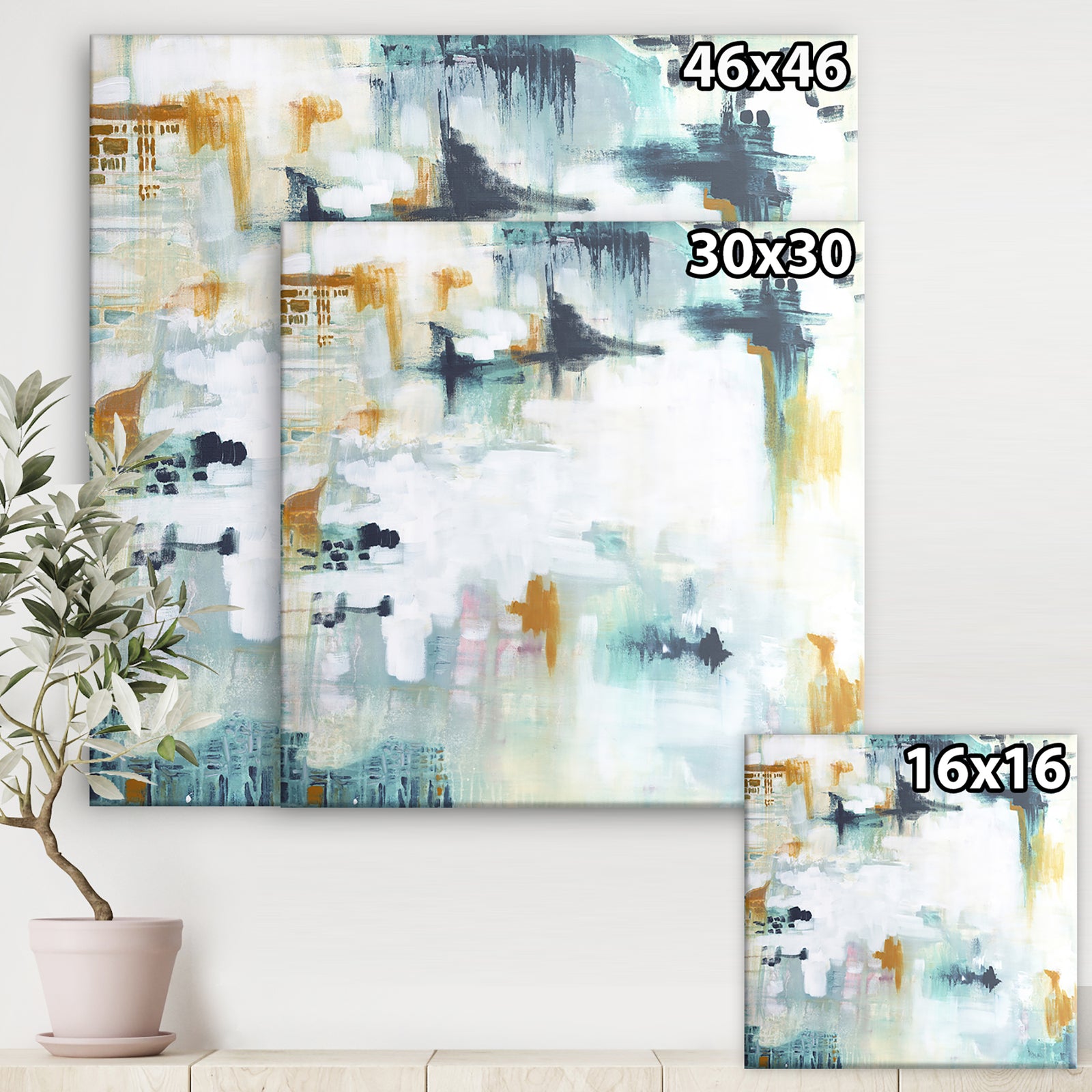 Teal And White Composition - Modern & Contemporary Gallery-wrapped Canvas