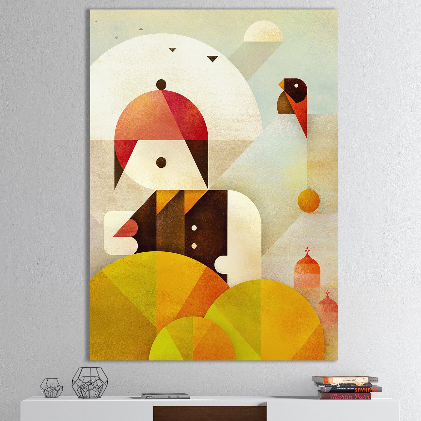 Young Man With Red Bird - Mid-Century Modern Canvas Wall Art