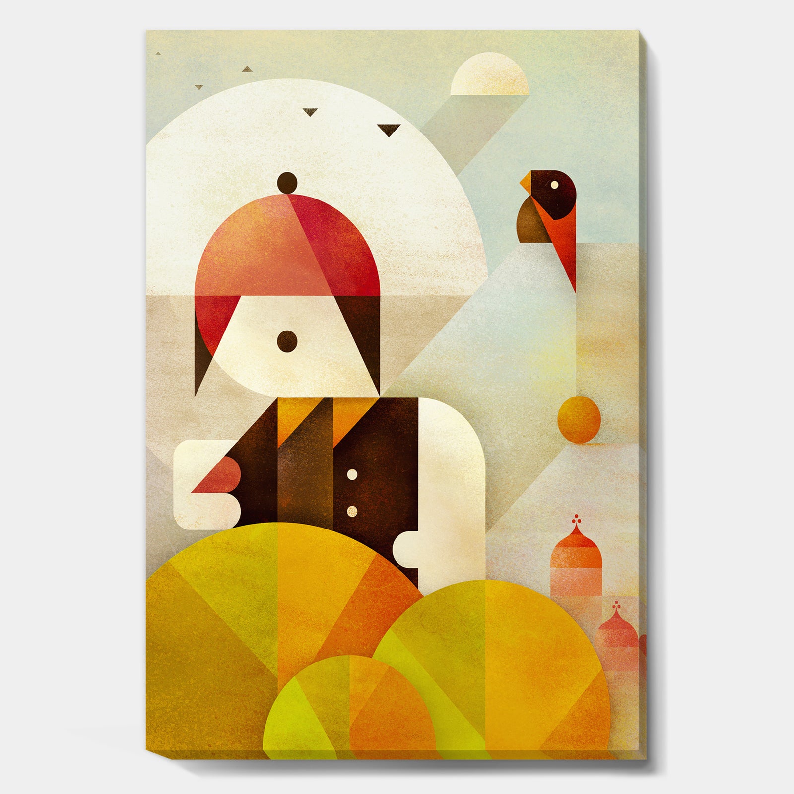 Young Man With Red Bird - Mid-Century Modern Canvas Wall Art