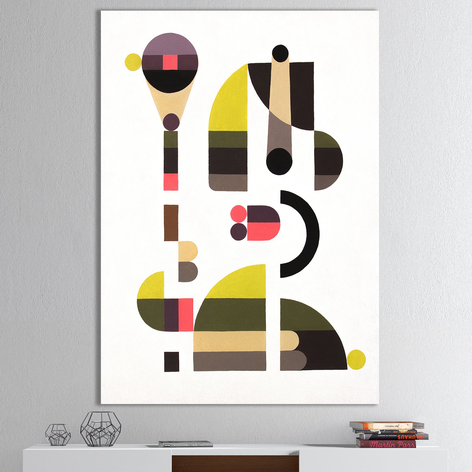 Circe Composition in Pink Green And Black I - Mid-Century Modern Gallery-wrapped Canvas