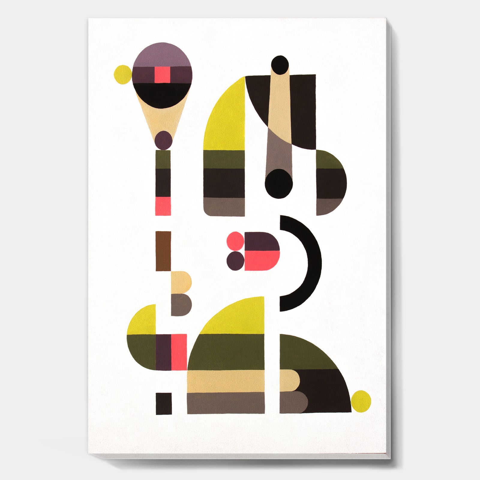 Circe Composition in Pink Green And Black I - Mid-Century Modern Gallery-wrapped Canvas