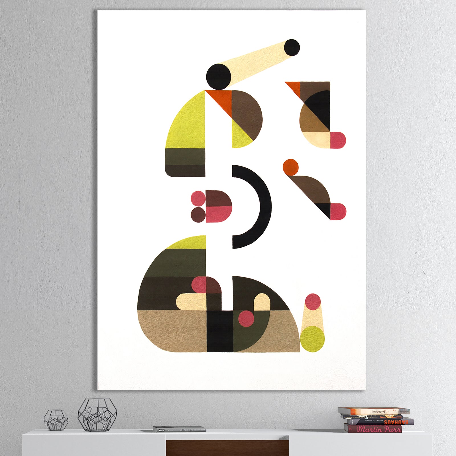 Circe Composition in Pink Green And Black II - Mid-Century Modern Premium Canvas Wall Art