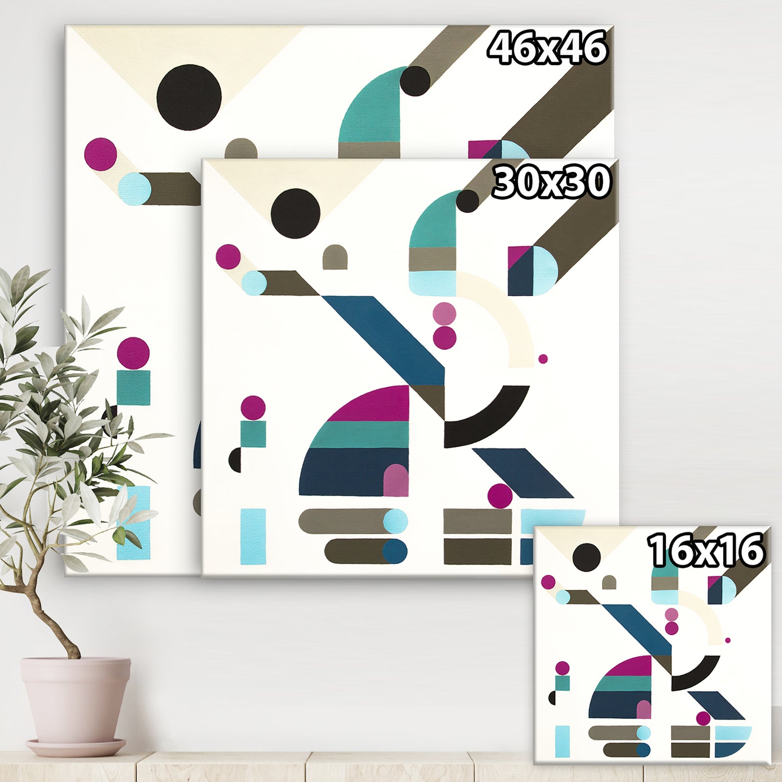 Circe Composition in Pink Green And Black III - Mid-Century Modern Gallery-wrapped Canvas