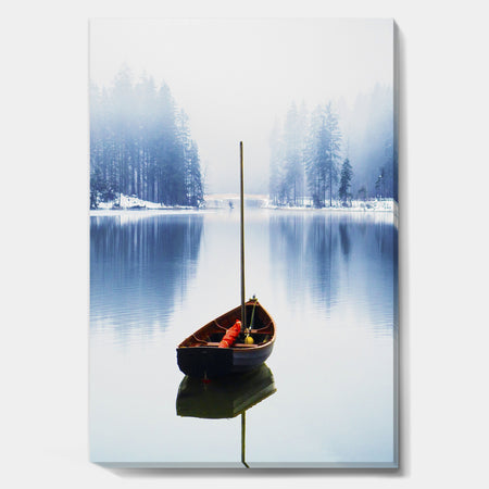 Empty Boat On Blue Lake - Lake House Canvas Wall Art