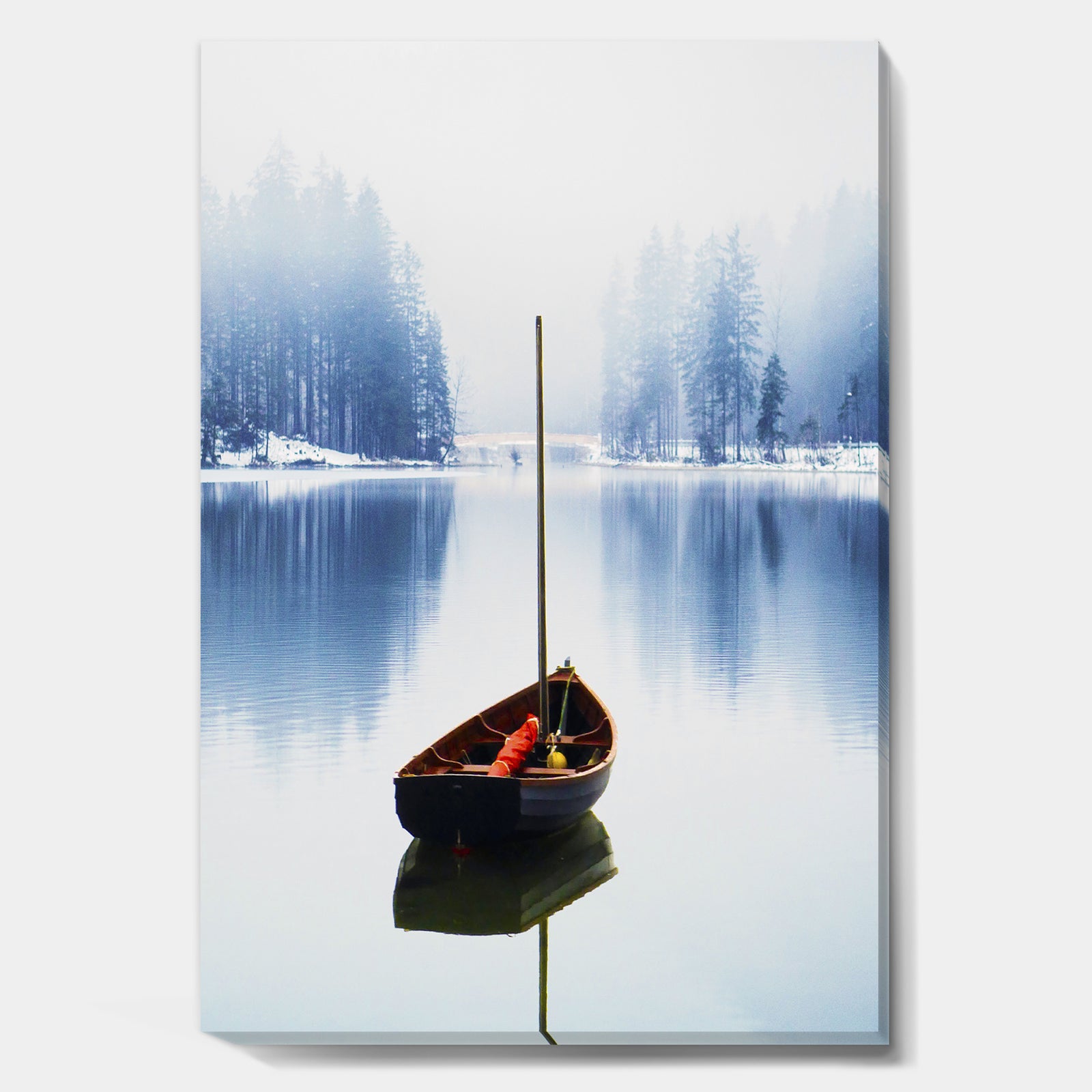 Empty Boat On Blue Lake - Lake House Canvas Wall Art