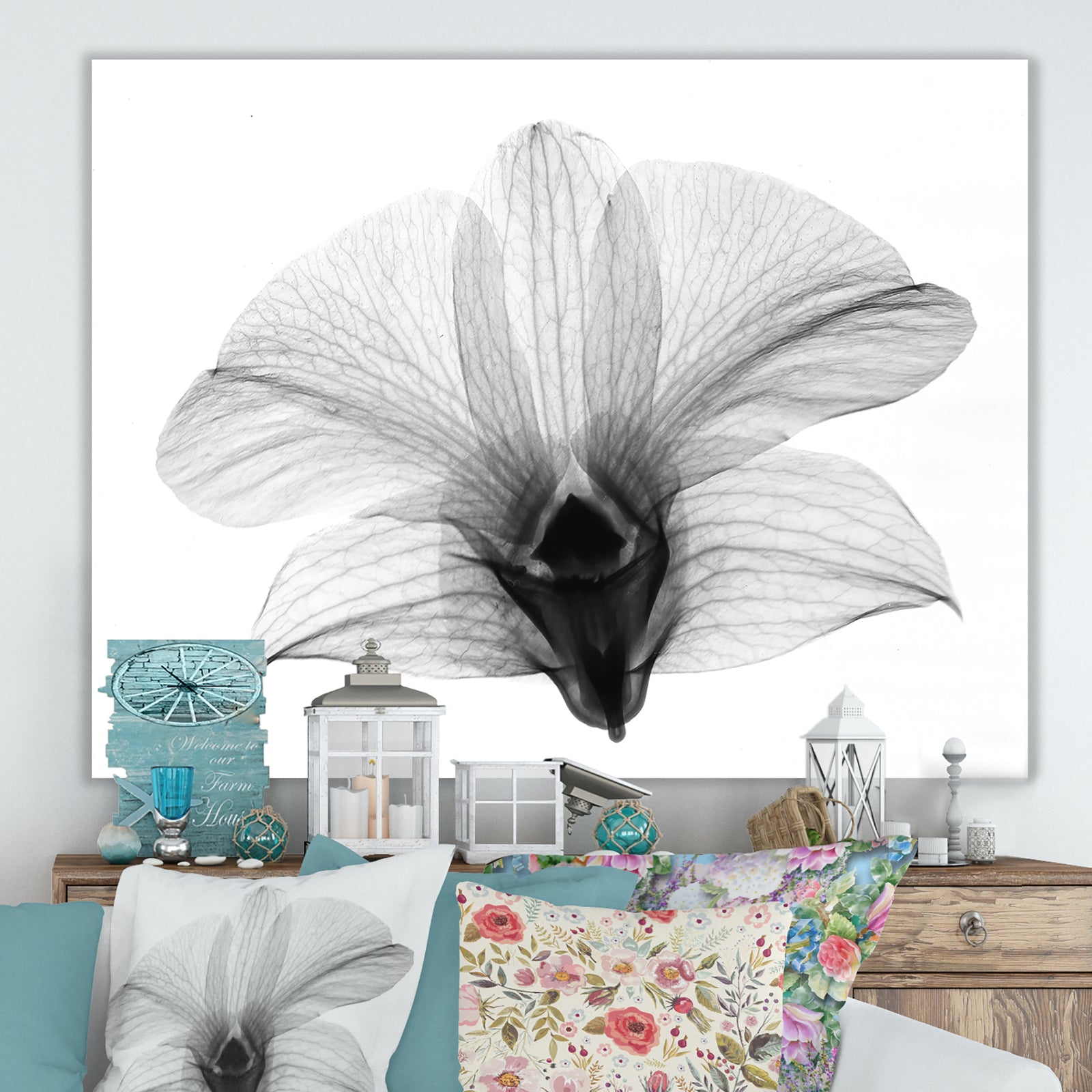 Dendrobium On Back X-Ray Orchid - Cottage Premium Canvas Wall Art