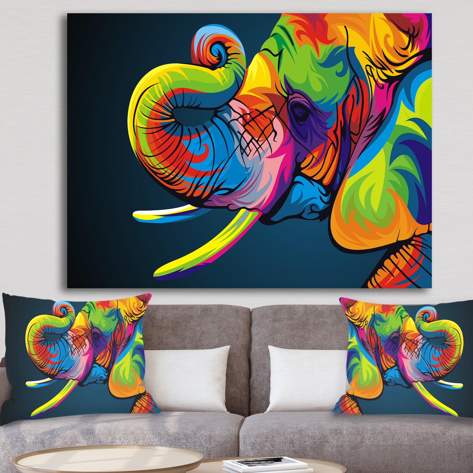 The Happy Rainbow Elephant - Modern & Contemporary Canvas Art Print