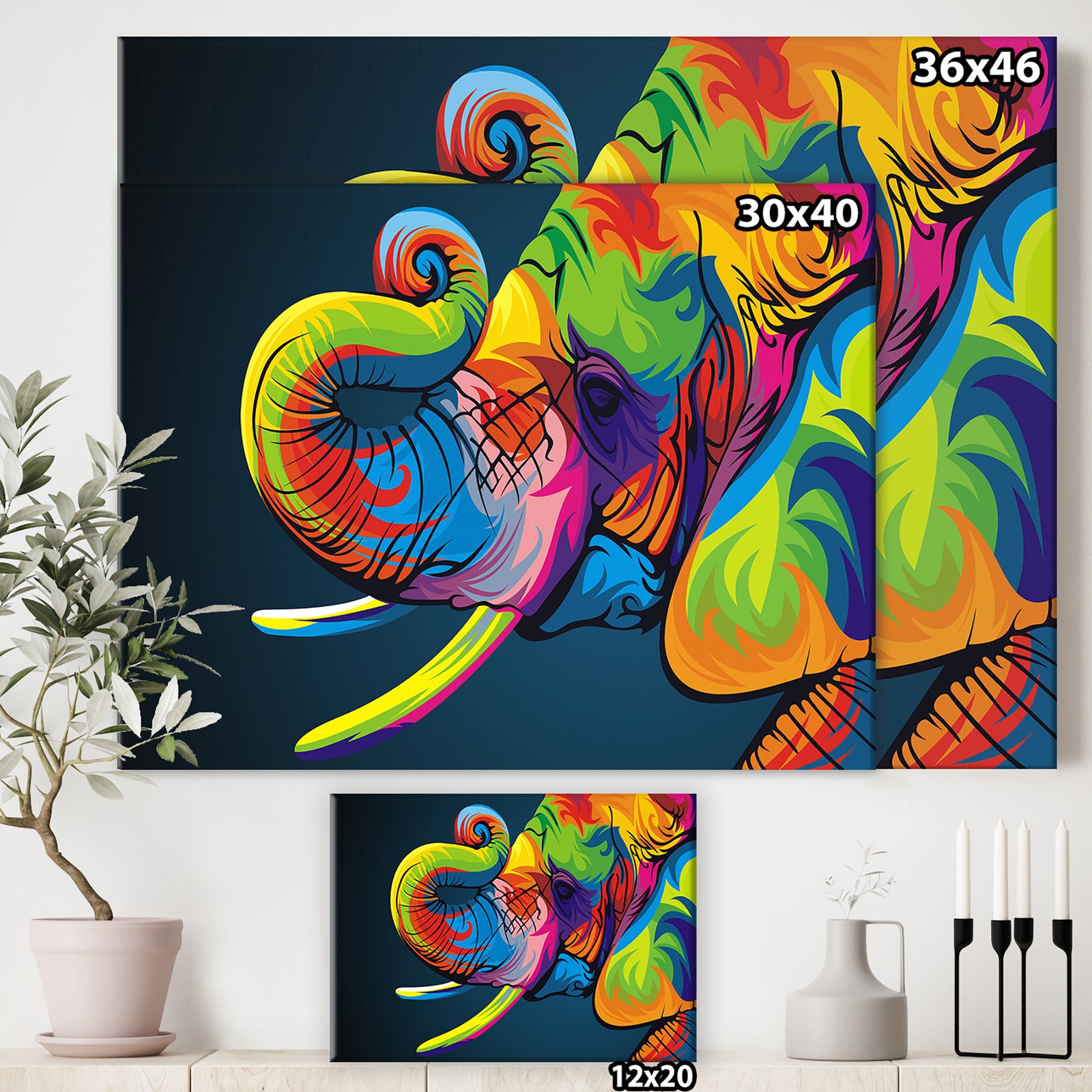 The Happy Rainbow Elephant - Modern & Contemporary Canvas Art Print