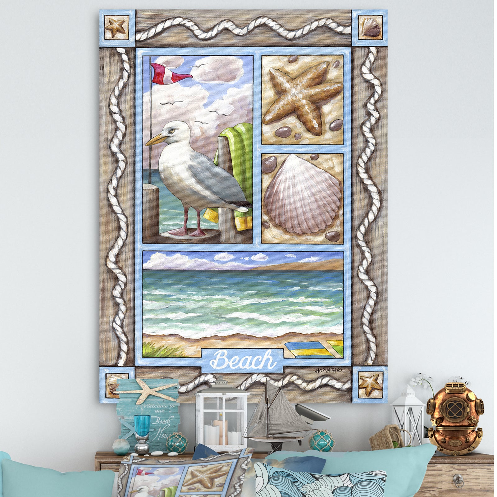 Beach Seagull - Nautical & Coastal Canvas Wall Art