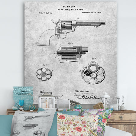 PP1119-Slate US Firearms Single Action Army Revolver Patent Poster - Cottage Canvas Art Print