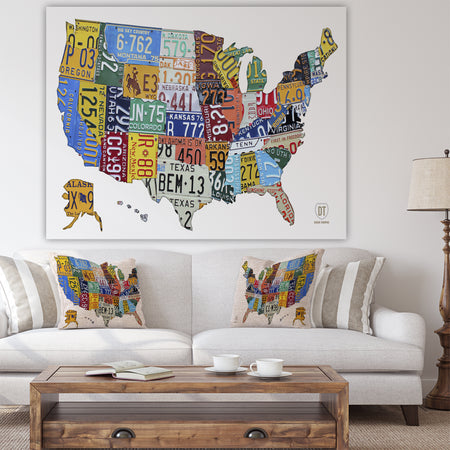License Plate Map USA - Cottage Canvas Art Print