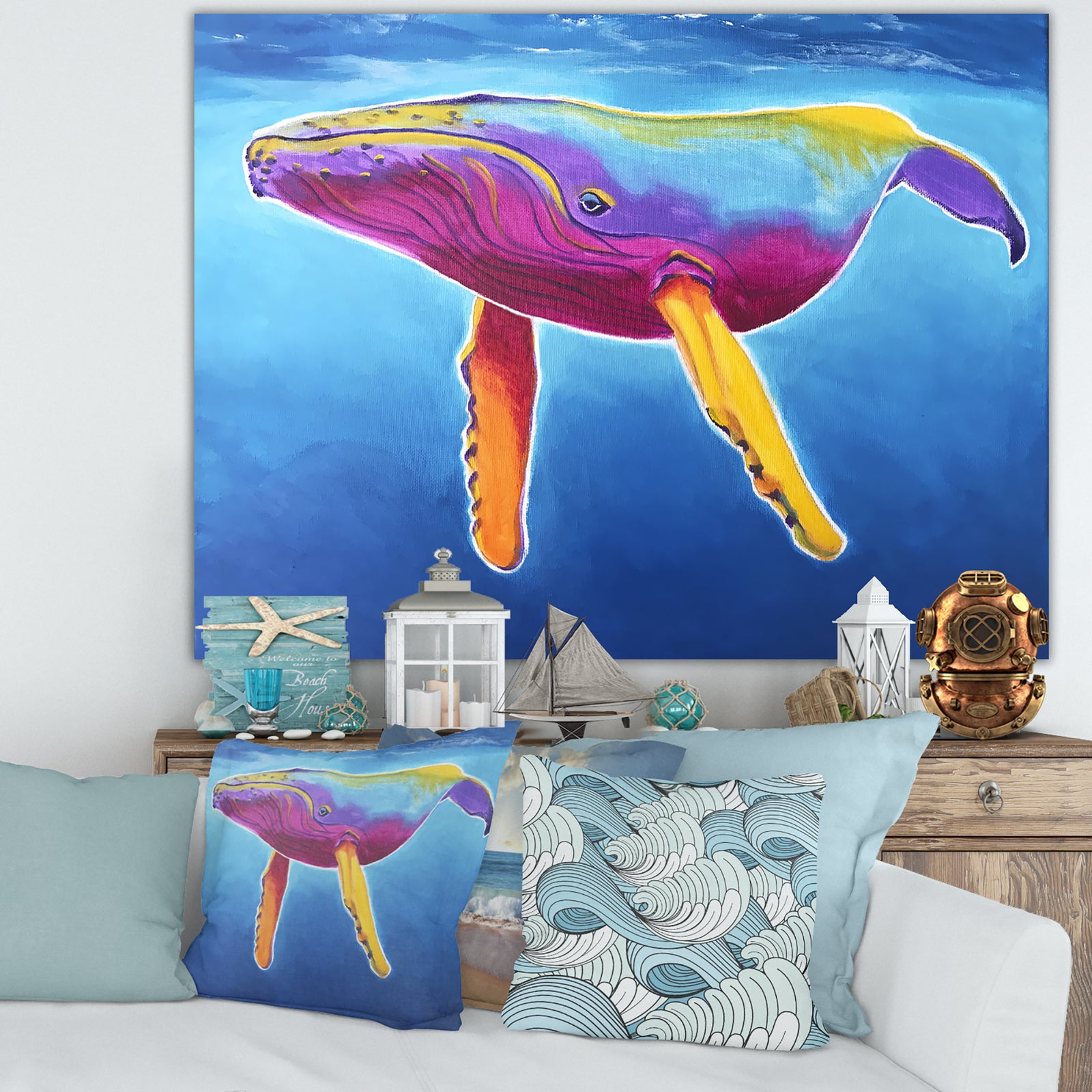 Humpback Whale - Rainbow - Nautical & Coastal Canvas Wall Art