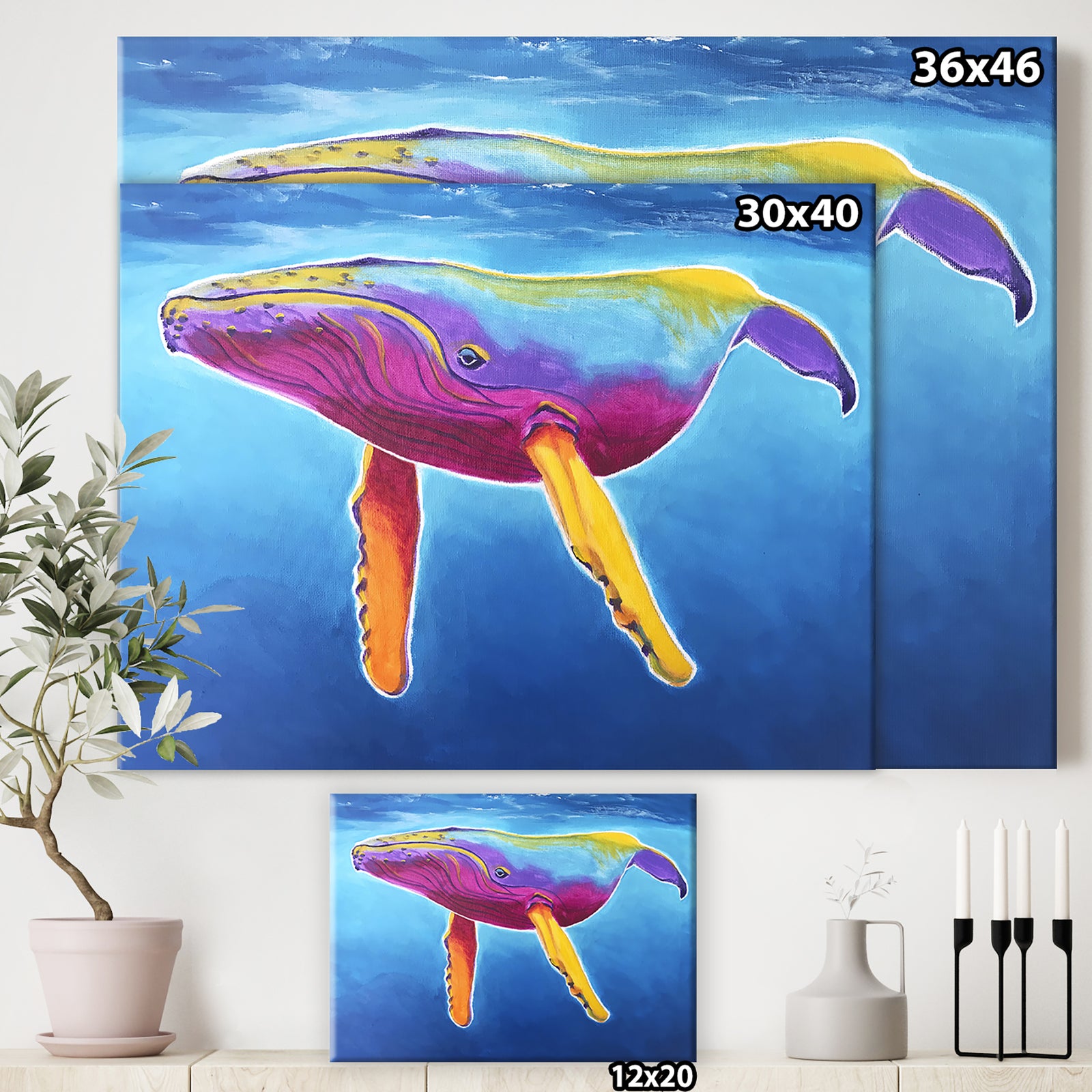 Humpback Whale - Rainbow - Nautical & Coastal Canvas Wall Art
