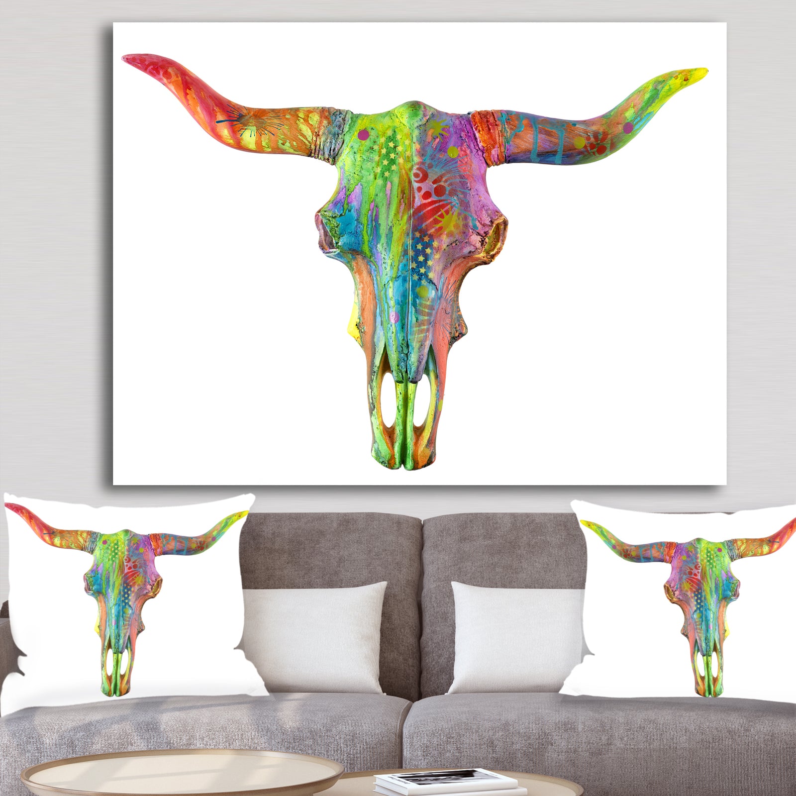 Longhorn Rainbow Skull - Modern & Contemporary Gallery-wrapped Canvas