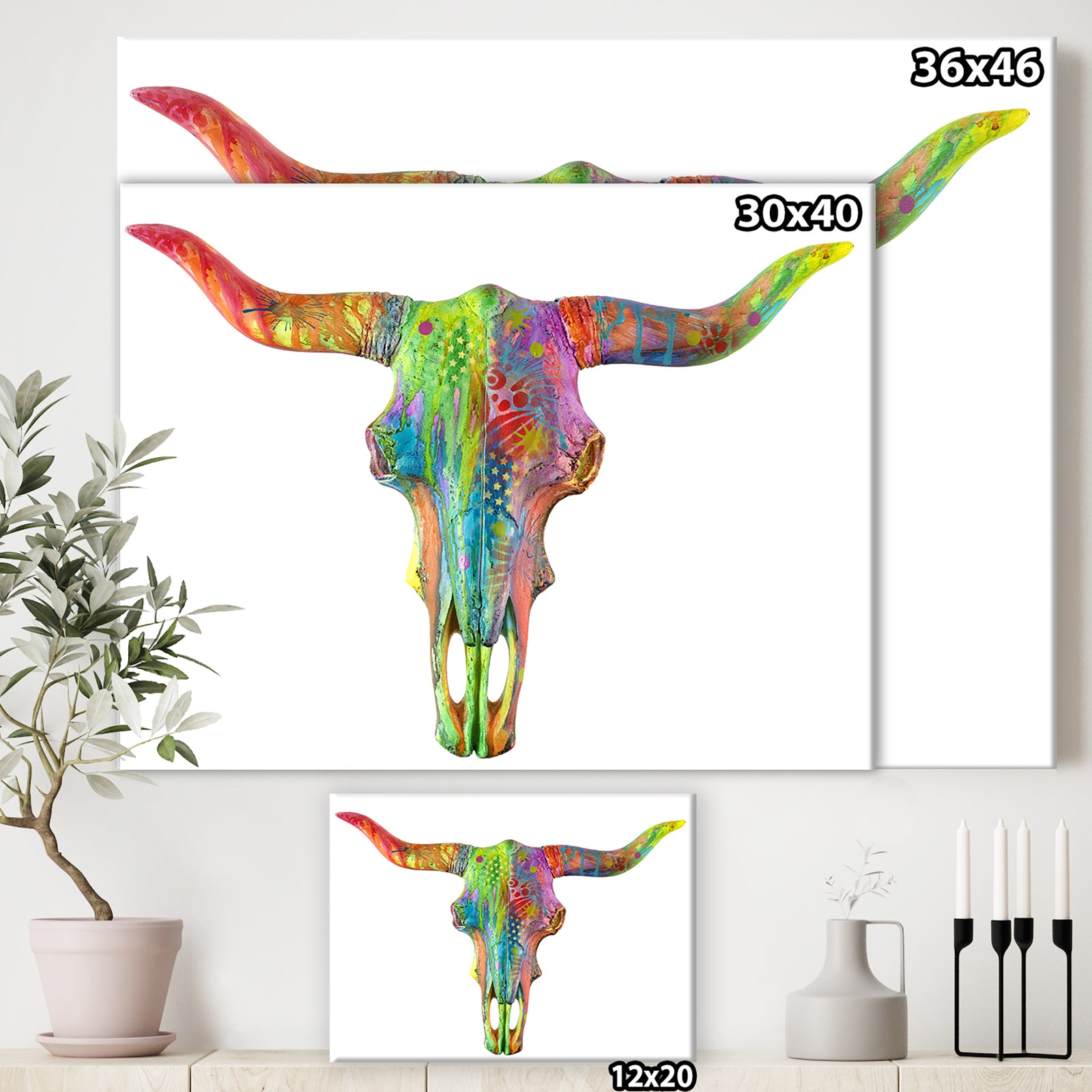 Longhorn Rainbow Skull - Modern & Contemporary Gallery-wrapped Canvas