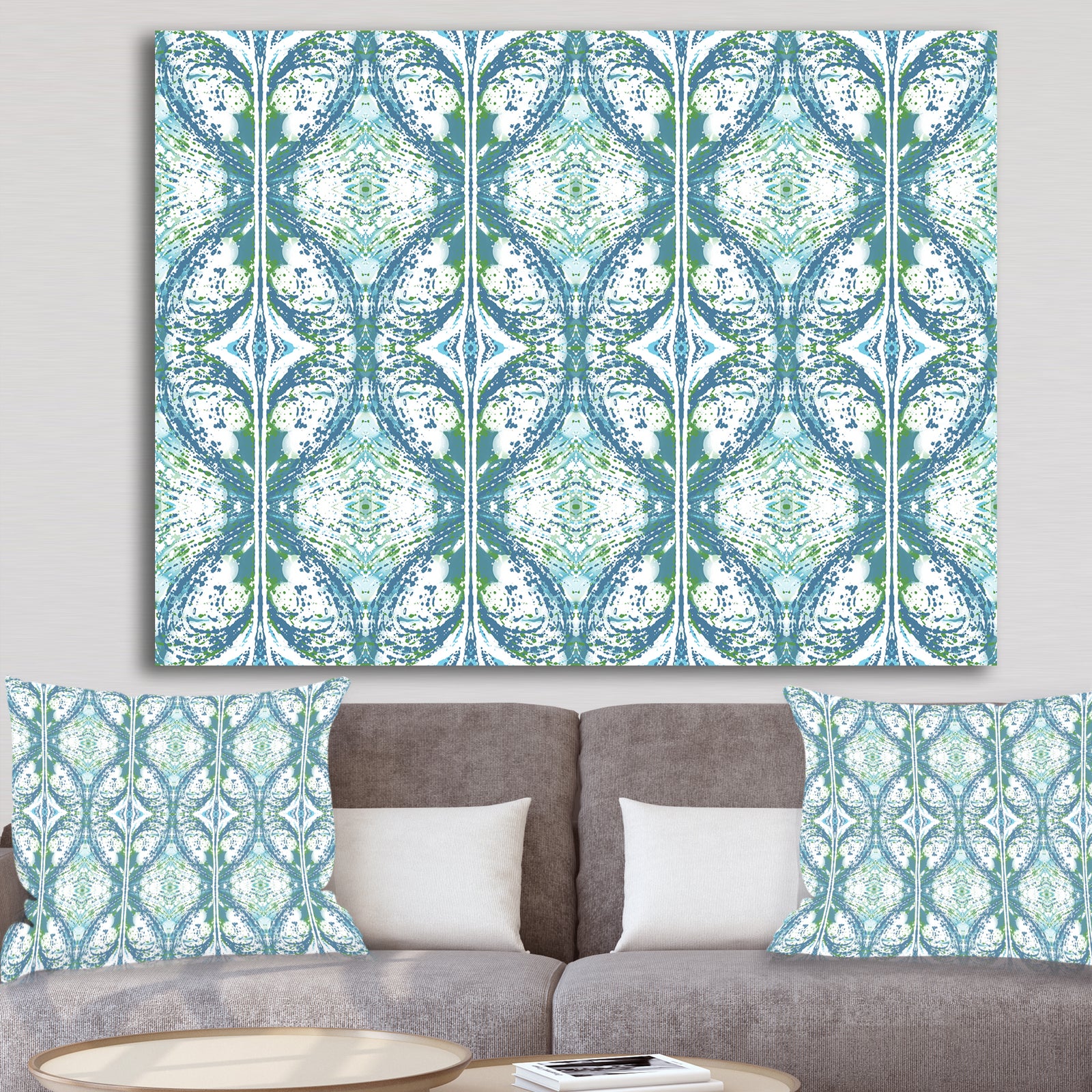 Embossed Teal Pattern V - Mid-Century Modern Premium Canvas Wall Art